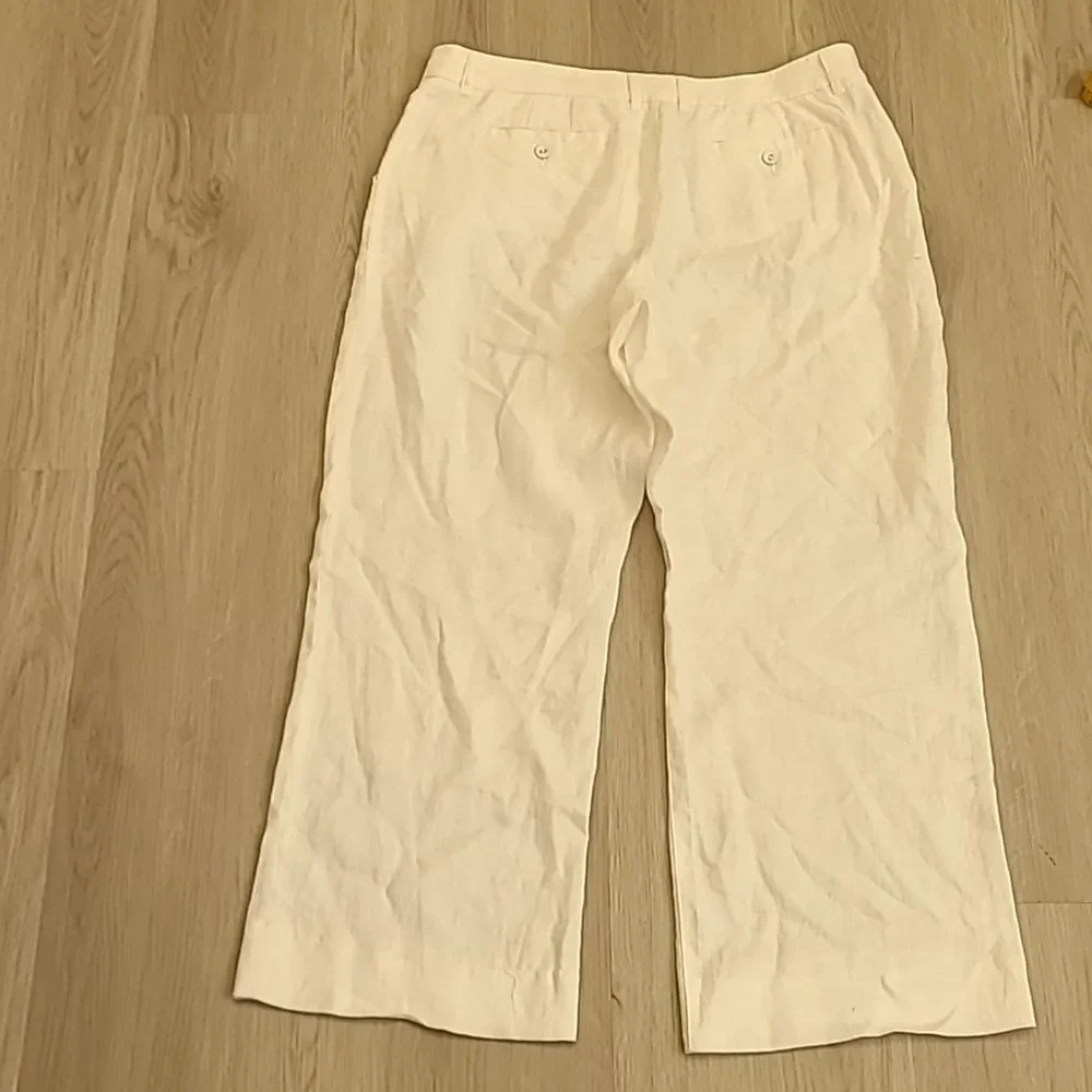 Garnet Hill 100% Linen Pants Wide Leg White 12 Summer Flowy Beachy Breathable - Picture 8 of 9